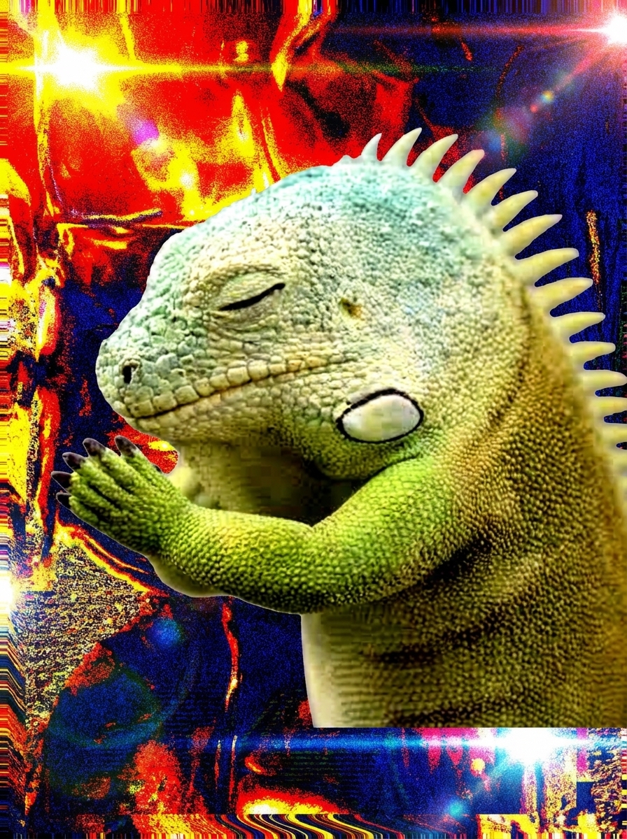 Iguana with psychedelic glitch background