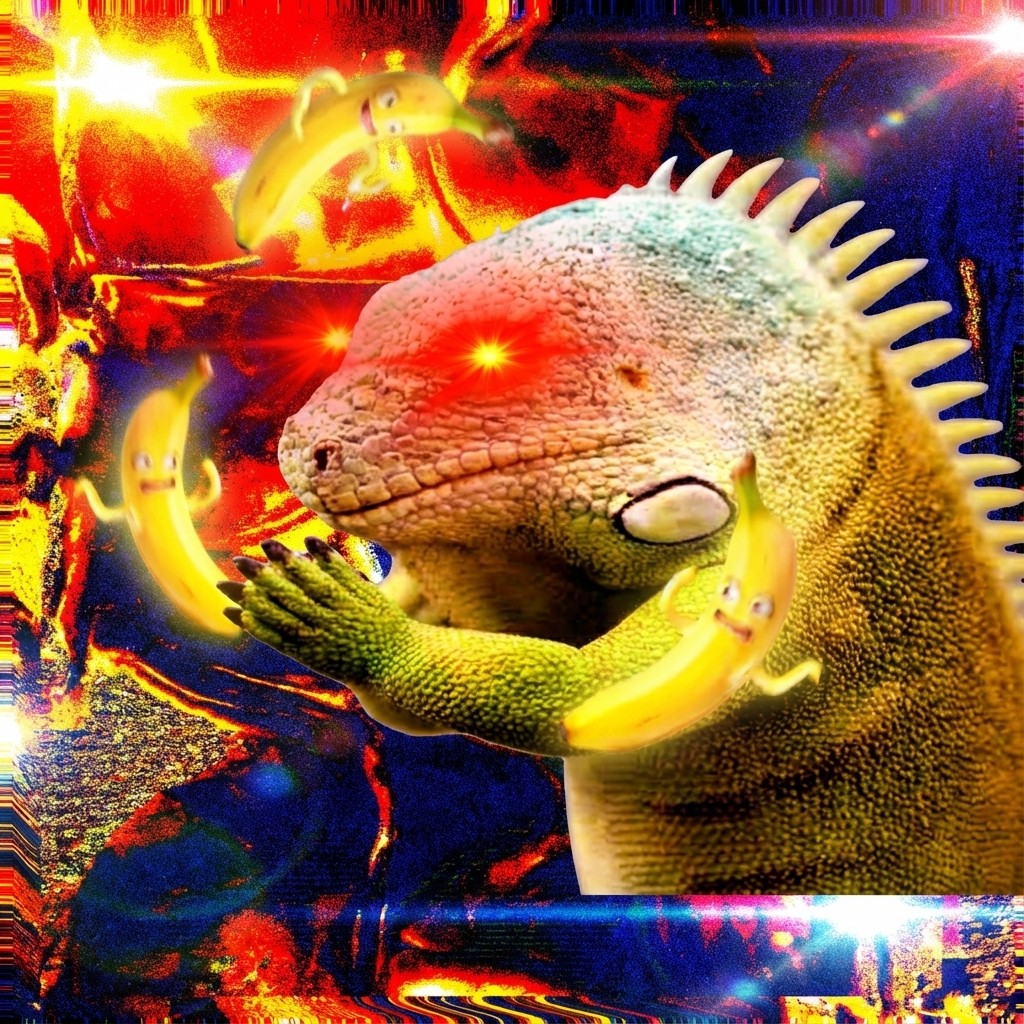 Iguana with banana creatures psychedelic