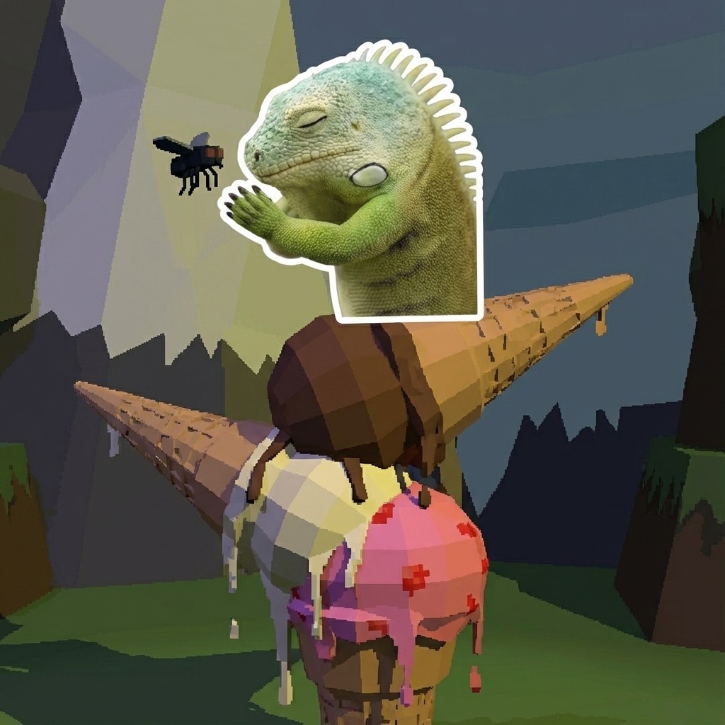 Iguana sticker on ice cream cone